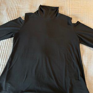 Cold Shoulder mock turtle neck jersey fabric top black